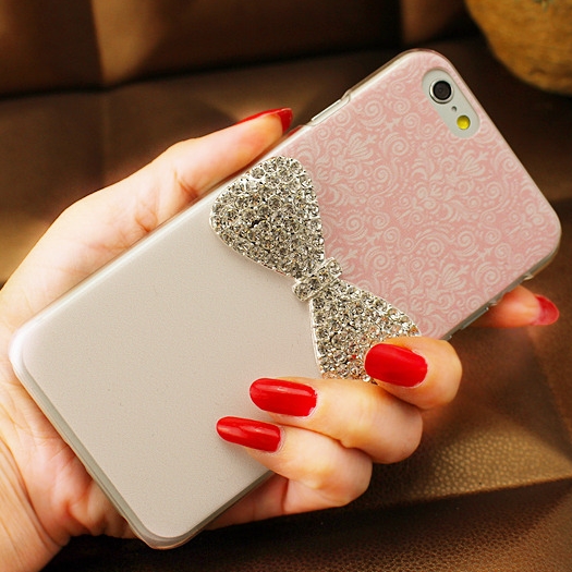 Floral Pattern Crystal Bow Handmade Phone Case for iPhone